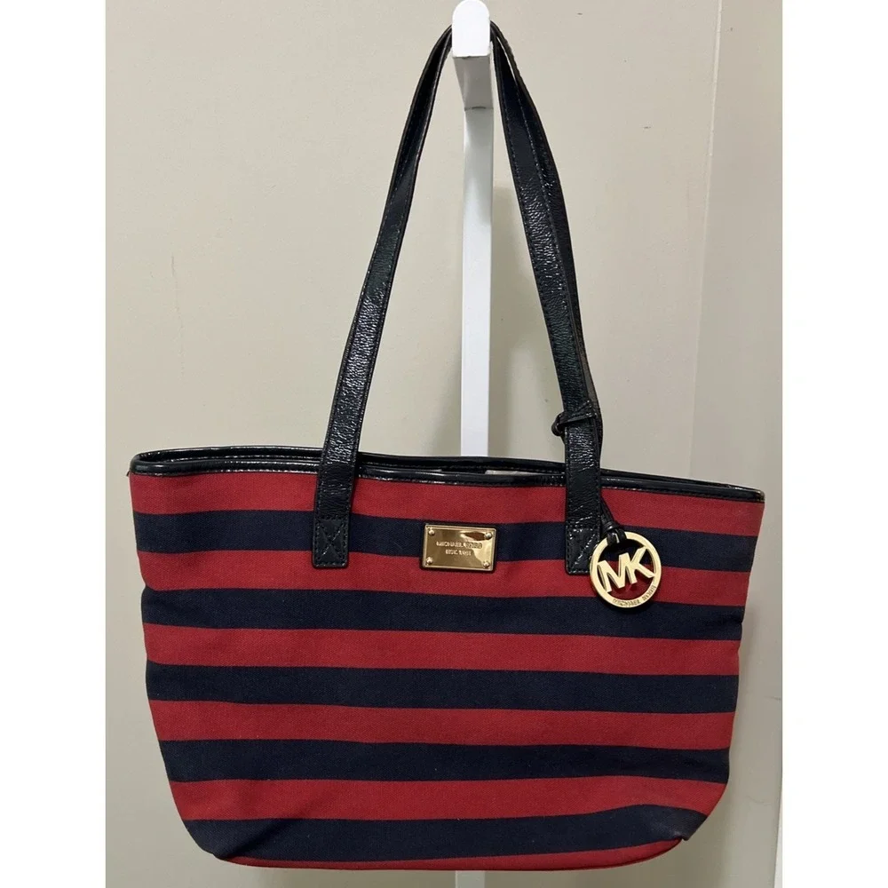 Michael Kors Jet Set Purse Tote Red Blue Strap Jet Set‎ Cloth Canvas